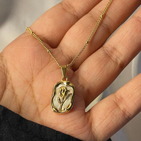 White and Gold Rose Pendant