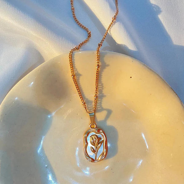 White and Gold Rose Pendant