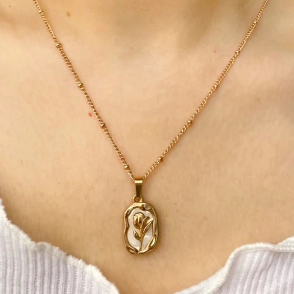 White and Gold Rose Pendant